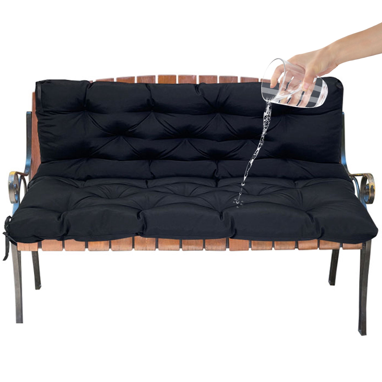 Eurhowing Outdoor Bench Cushion Waterproof, 60"x40"x4" Thick Patio Swing Chair Cushions with Ties, All-Weather High Density Foam Seat Pad for Porch Garden Furniture, Black