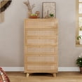 thumbnail image 5 of 6-Drawer Rattan Tall Dresser - Wooden Chest with Metal Handles & Solid Wood Legs for Bedroom/Living Room, 5 of 8