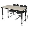 Regency 48 x 30 in. Kee Height Adjustable Classroom Table, Maple & 2 in. Zeng Stack Chairs - Black