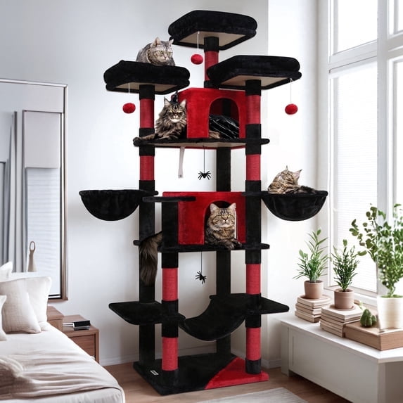 CT81F Gothic Cat Tree, 80-Inch Cat Tower for Indoor Cats | XXL Cat Condo with Scratching Post, Hammock, 3 Perches, 2 Spacious Condos, and 2 Hanging Baskets