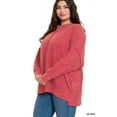 thumbnail image 3 of Zenana Women & Plus Size Brushed Melange Hacci Overside Kimono Batwing Sleeve Lightweight Hi-Low Hem Sweater, 3 of 5