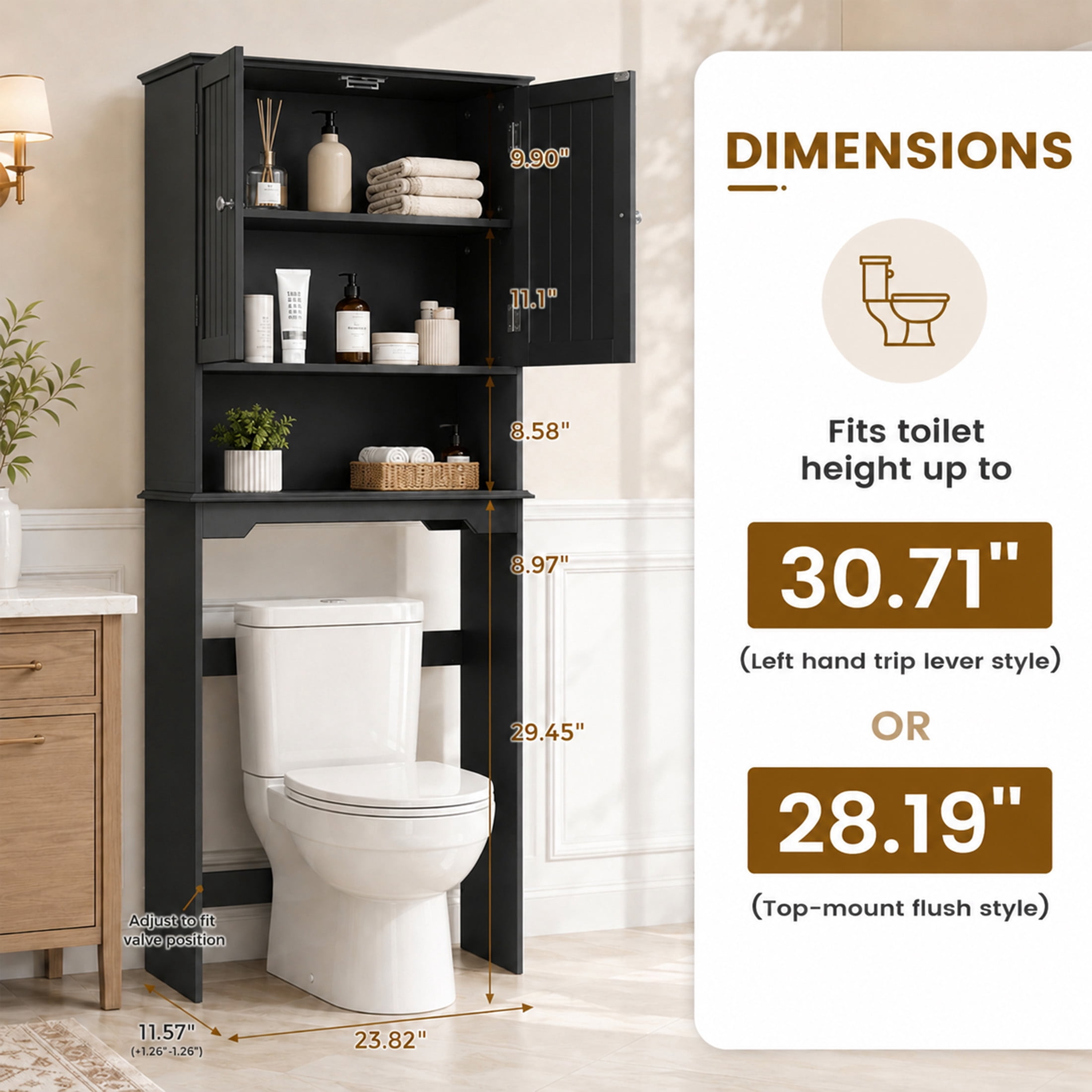 edx Wooden Over-the-Toilet Storage Rack, Bathroom Organizer Shelf for Toilet & Towels, Freestanding Toilet Shelf,Black