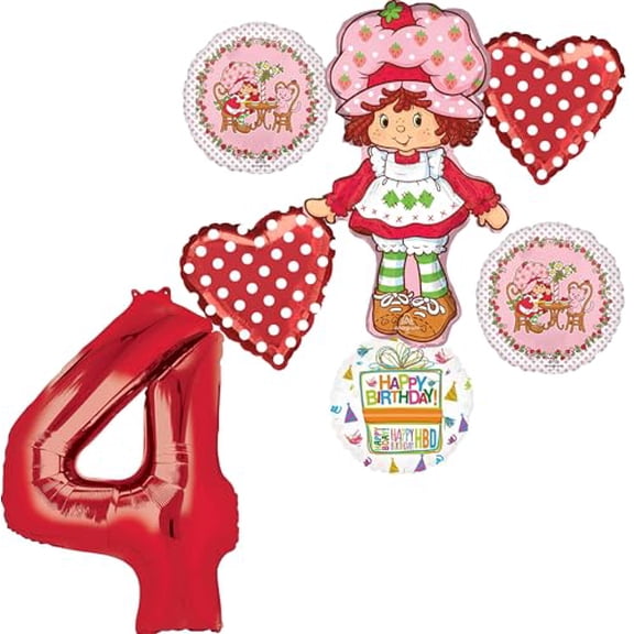 Anagram 4th Birthday Party Supplies Strawberry Girl Shortcake Jumbo Shape Balloon Bouquet Decorations