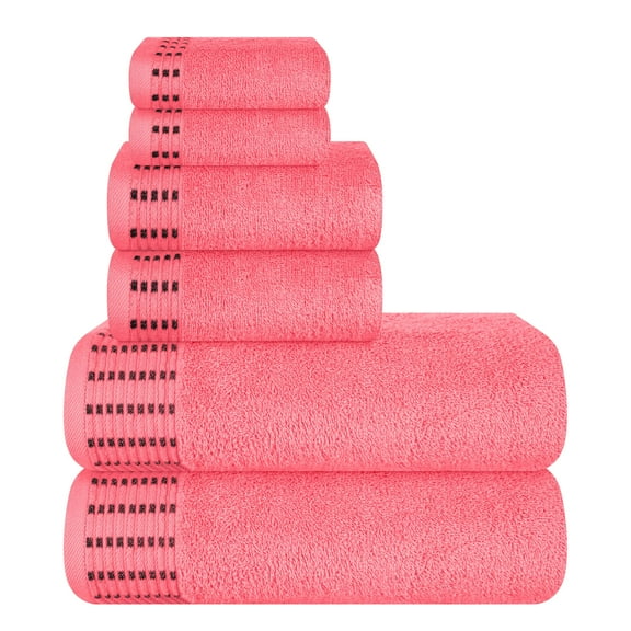 BELIZZI HOME Ultra Soft 6 Pack Cotton Towel Set, Contains 2 Bath Towels 28x55 inch, 2 Hand Towels 16x24 inch & 2 Wash Coths 12x12 inch, Ideal for Everyday use, Compact & Lightweight - Coral Orange