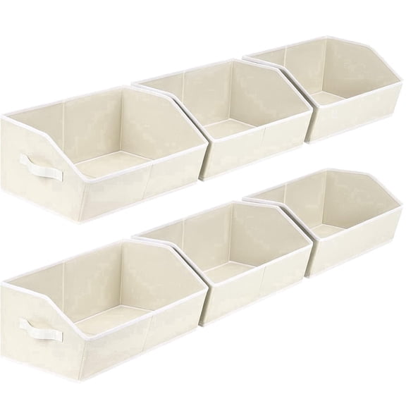 Asunby 6 Pack Closet Organizers Bins, Large Trapezoid Closet Shelf Organizer with Handles, Fabric Storage Bins, Collapsible Storage Cubes for Clothes, Towels - Beige