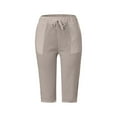 thumbnail image 4 of JJHGVB Cotton Linen Capris for Women High Waisted Pleated Beach Cropped Trousers Women Linen Shorts Cotton Linen Pants Below the Knee Wide Leg Elastic Waist Beach Boho Pants Bermuda Shorts Khaki 3XL, 4 of 6