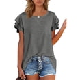 thumbnail image 5 of Womens tshirts ruffle sleeve summer casual tee shirts round neck solid color cute tunic dressy casual business outfits, 5 of 7