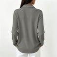thumbnail image 3 of Golf Polo Shirts for Women Long Sleeve Trendy Button Down Waffle Textured Top Dressy Fashion Solid Color Fall Tops,XL,Dark Gray, 3 of 4