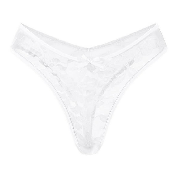 Xijirk Panties for Women,Low Rise Lace Thong Panties with Bow Detail Sheer Mesh Comfortable Breathable Underwear for Casual Wear,Womens Underwear,White,XS
