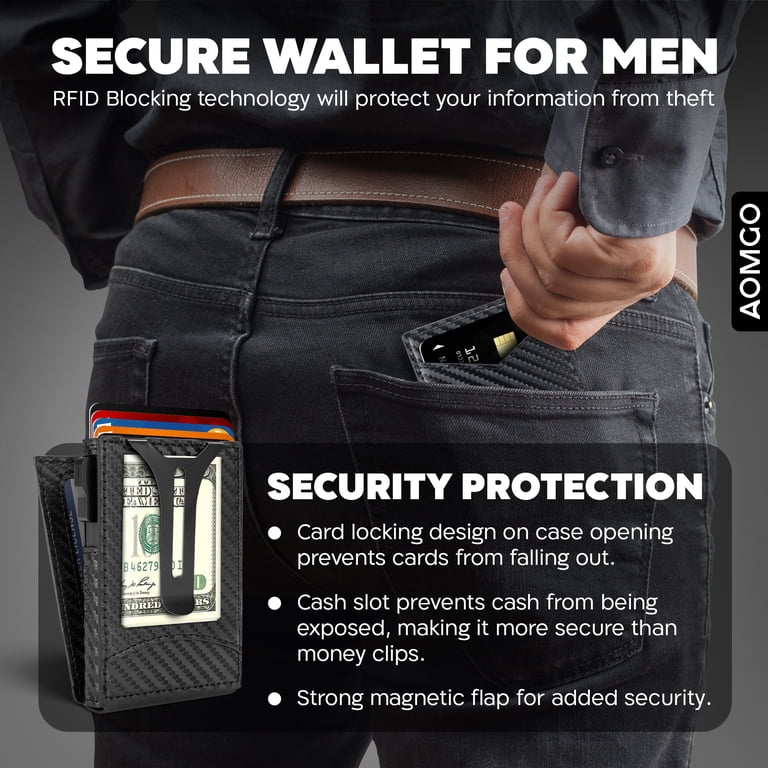 AOMGO Slim Wallet for Men, Pop-Up Card Holder, Black photo 8