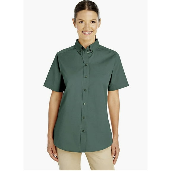 Harriton Ladies' Foundation 100% Cotton Short-Sleeve Twill Shirt Hunter XS