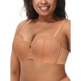 thumbnail image 2 of Deyllo Women's Push Up Strapless Bra Plus Size Wireless Lace Multi-Way Convertible Straps Padded Support Bra,Orange 38D, 2 of 5