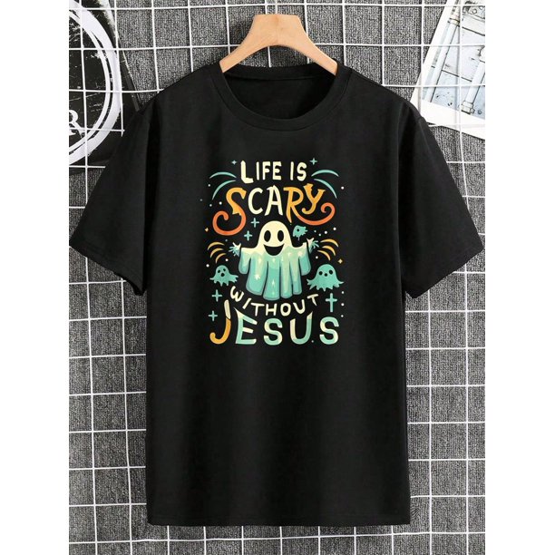 Funny Christian Halloween T-Shirt - Spooky Jesus Ghost Tee For Men Women Teens - Cute Religious apparel For Church Parties More