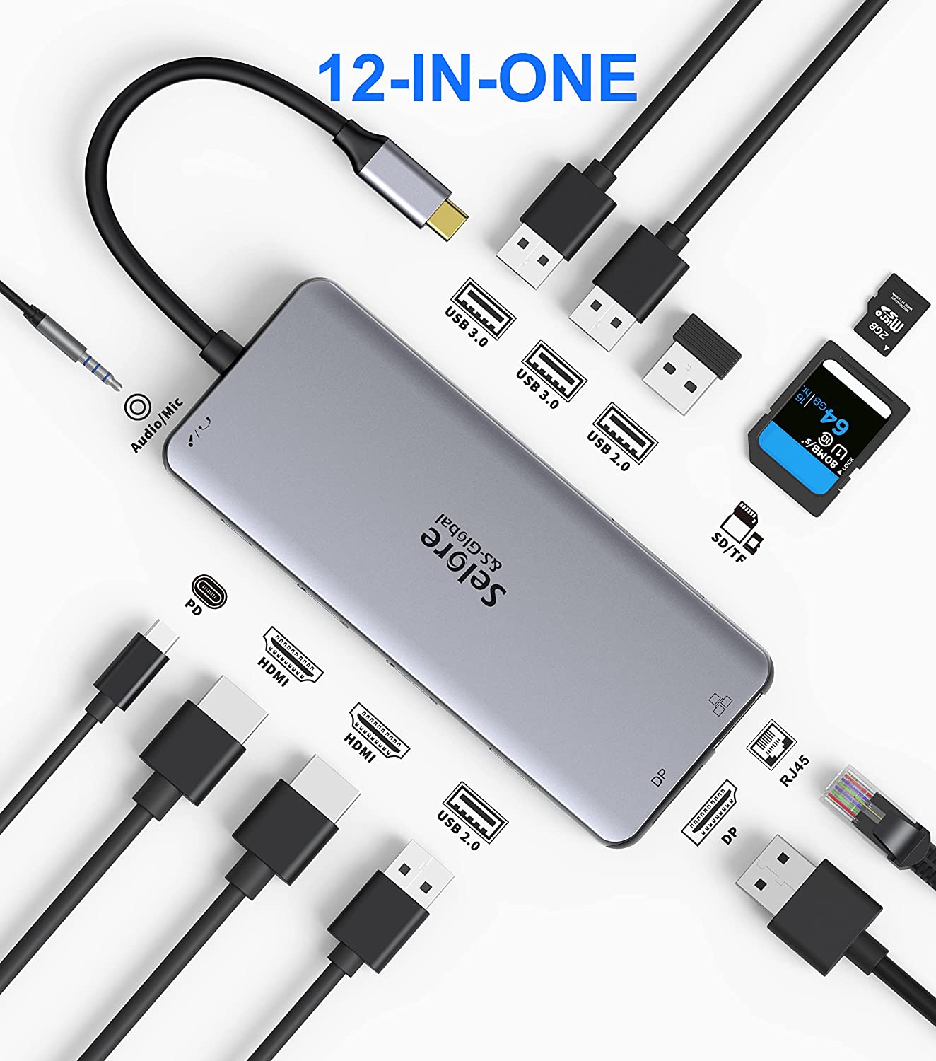 USB C Docking Station Dual Monitor,USB C to HDMI Adapter,Type C Hub Multiport Adapter with Displayport,100WPD USB3.0,SD/TF,Ethernet,3.5mm Audio,Laptop Docking Station for Dell/Hp/XPS/Surface.etc