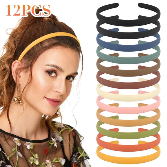 EEEkit 12pcs Thin Plain Plastic Headbands, Elastic No Slip Hair Bands with Teeth, Skinny Headbands for Girls, 12mm
