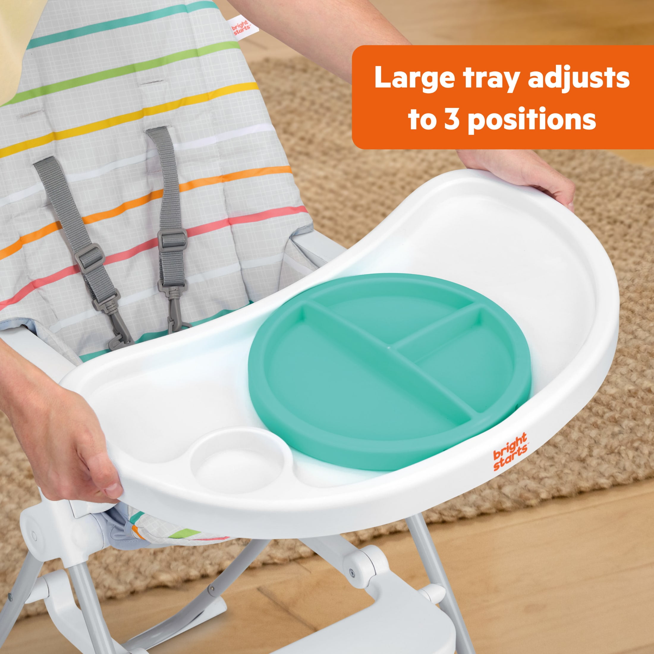 Bright Starts Dine Delight Compact Folding High Chair with 3-Section Plate, Unisex, Infant to Toddler