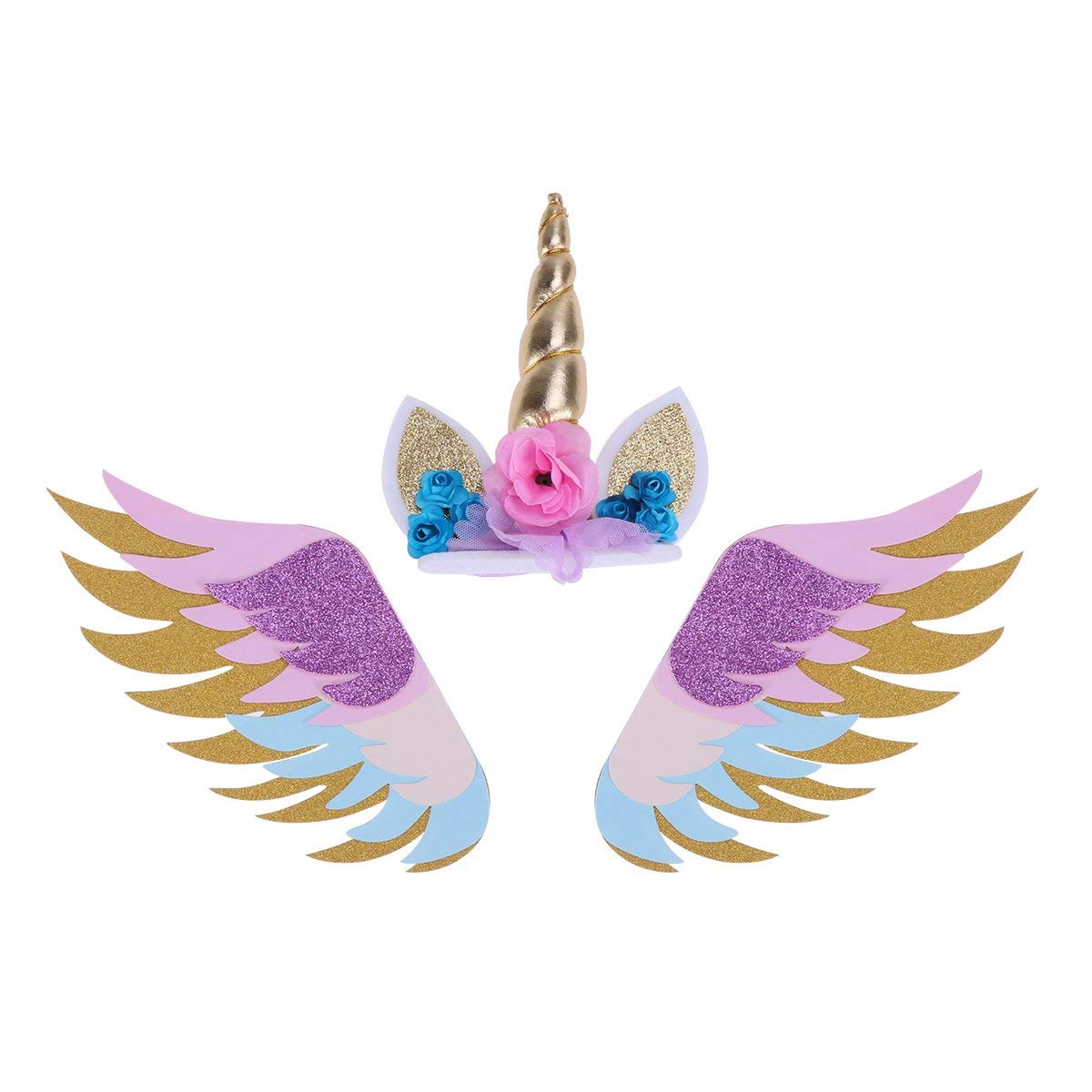 Unicorn Wings Cake Topper Glitter Paper Cake Insertion Card Cake Decoration Cupcake Toppers Birthday Baby Shower Wedding 3PCS - image 1 of 6
