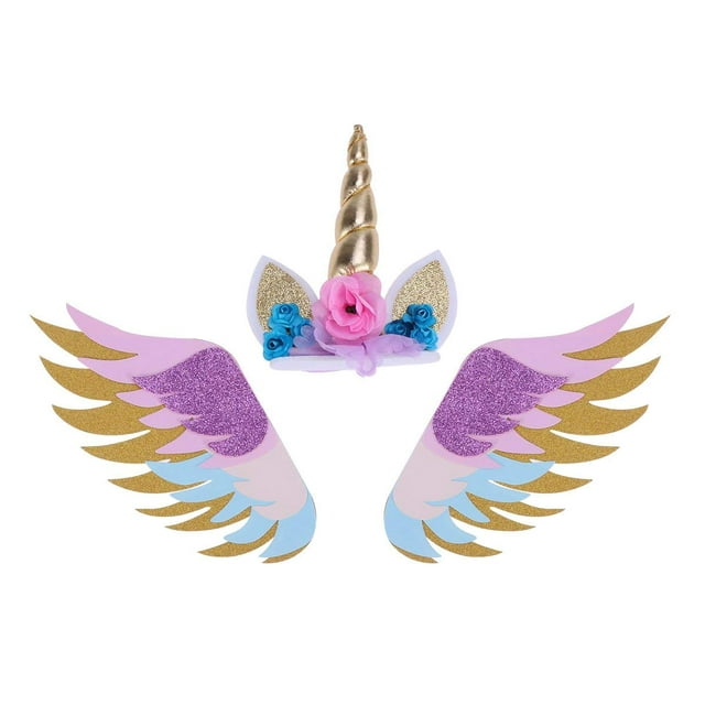 Unicorn Wings Cake Topper Glitter Paper Cake Insertion Card Cake Decoration Cupcake Toppers Birthday Baby Shower Wedding 3PCS