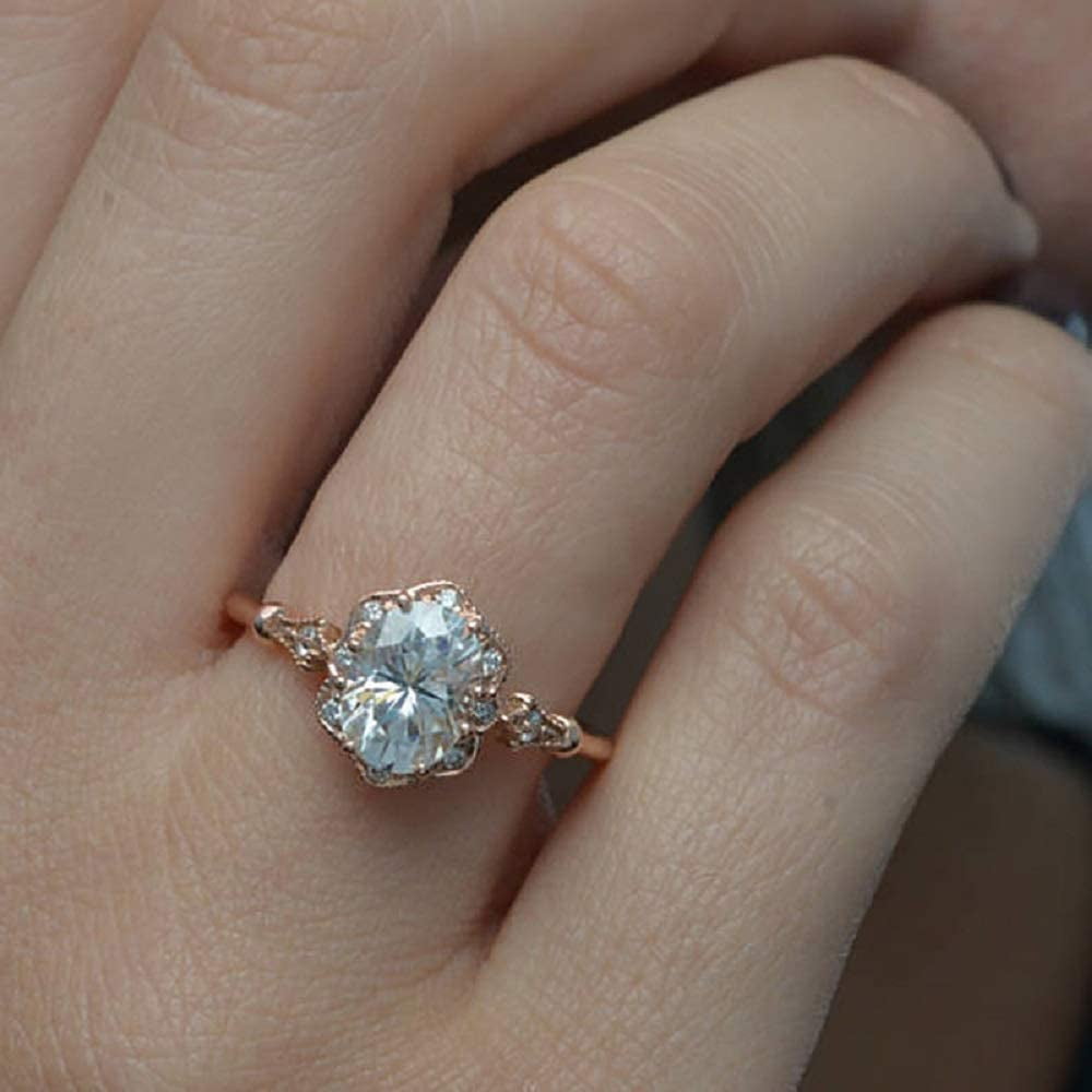Large Aquamarine Crystal Ring Men Women Rose Gold Filled Wedding Ring Size 6-10 