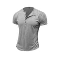 thumbnail image 2 of Fangasis Men Henley Shirt Short Sleeve T Shirts Summer Tops Mens Casual Basic Tee Loose Fit Daily Wear Pullover Grey M, 2 of 4