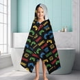 thumbnail image 6 of Multicolor Controllers Games Icons Black Pattern Hooded Bath Towel，60"x35" for Ages 3 To 12 Kids, Quick Dry Lightweight Soft Microfiber Hood Beach Towel Cover Up for Kids, 6 of 7