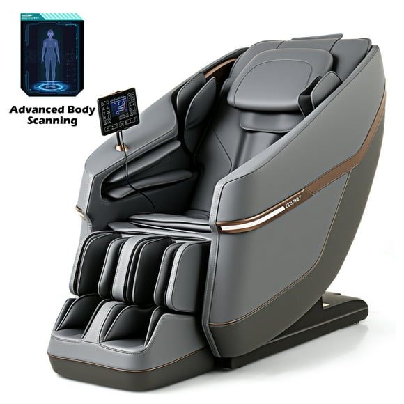 COSTWAY Relaxation48 Full Body Zero Gravity Massage Chair, SL Track Massage Recliner w/Airbags, Back & Waist Heater, Foot Rollers, Voice Control, Auto Shoulder Scan