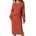 thumbnail image 1 of INSPIRE CHIC Womens' Fall Winter Roundneck Sweater Two Piece Outfit Midi Skirts with Pockets Lounge Set S Wine Red, 1 of 6