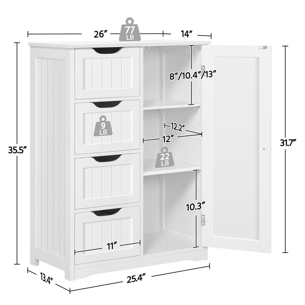 Yaheetech Wooden Free-Standing Bathroom Floor Cabinet with Drawers and Cupboard, White