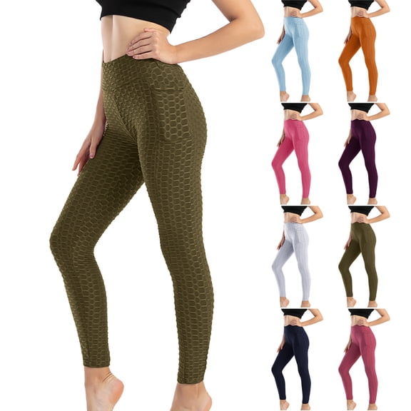 Crz Yoga Leggings Leggings for Women - High Waisted Womens Stretch Yoga Leggings Fitness Running Gym Sports Full Length Active Pants Army Green S