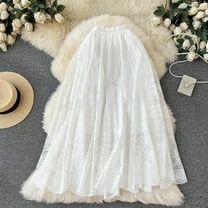 Dwaogom Women's A-Line Fairy Elastic Waist Tulle Midi Skirt Woman Mid-Length Tassels Solid Color Meringue A-Line Skirt