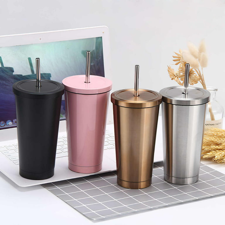 750ml Stainless Steel Tumbler with Lid & Straw Vacuum Insulated Coffee Cup  for Office Travel Camping,Pink