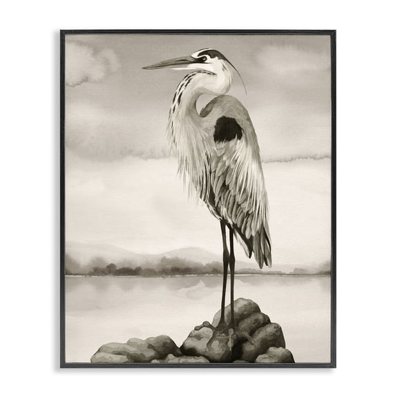 Stupell Industries Rustic Lodge Grey Heron Perched Black Framed Giclee Art, 11 x 14, by Grace Popp