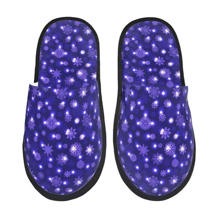 Balery Beautiful Purple Snowflakes Slient Indoor Furry Fleece Comfort House Shoes Soft Non-Slip Home Shoes Cotton slippers House Slippers-- Large