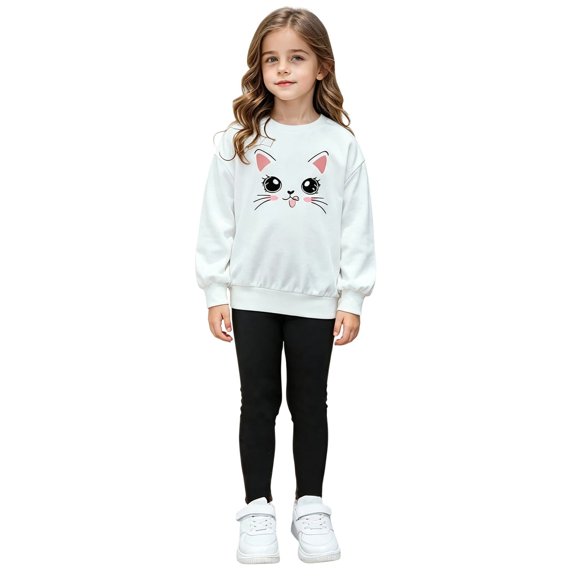 Ruyang 2 Piece Sets for Girls Long Sleeve Cute Print Sweatshirt Elastic Leggings Toddler Kids Cute Fall Lounge Outfits