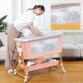 thumbnail image 5 of kmaier Baby Bassinet Sleeper, 3 in 1 Foldable Portable Crib with Breathable Net and Wheels - Pink, 5 of 7