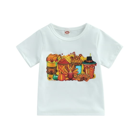 Toddler Boys Halloween Thanksgiving T-shirt Short Sleeve Pumpkin/Turkey Print Loose Tops