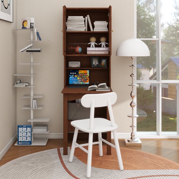 Fold-Out Convertible Writing Table, Desk Cabinet with shelf and drawer Multi-Function Home Office Workstation
