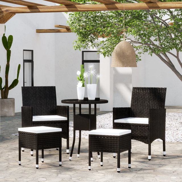 vidaXL Ensemble de Salon de Jardin 5 Pcs en Rotin Poly Noir
