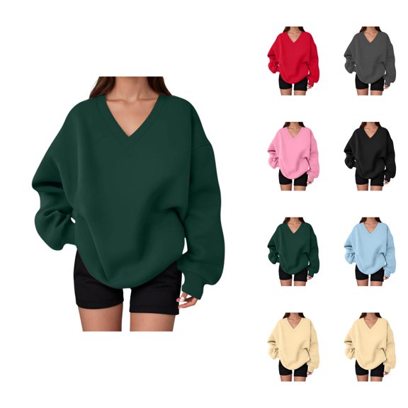 Sweatshirt for Women Long Sleeve Comfort V Neck Loose Sweat Shirts Pullover Tops
