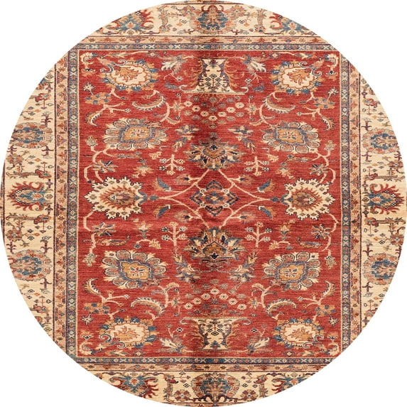 Ahgly Company Machine Washable Indoor Round Abstract Grapefruit Red Area Rugs, 4' Round