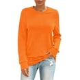 thumbnail image 2 of Endives Women's Long Sleeve Shirts Round Neck Womens Tops Solid Color Basic Tee T Shirts Streetwear Outerwear S-5XL Orange, 2 of 7