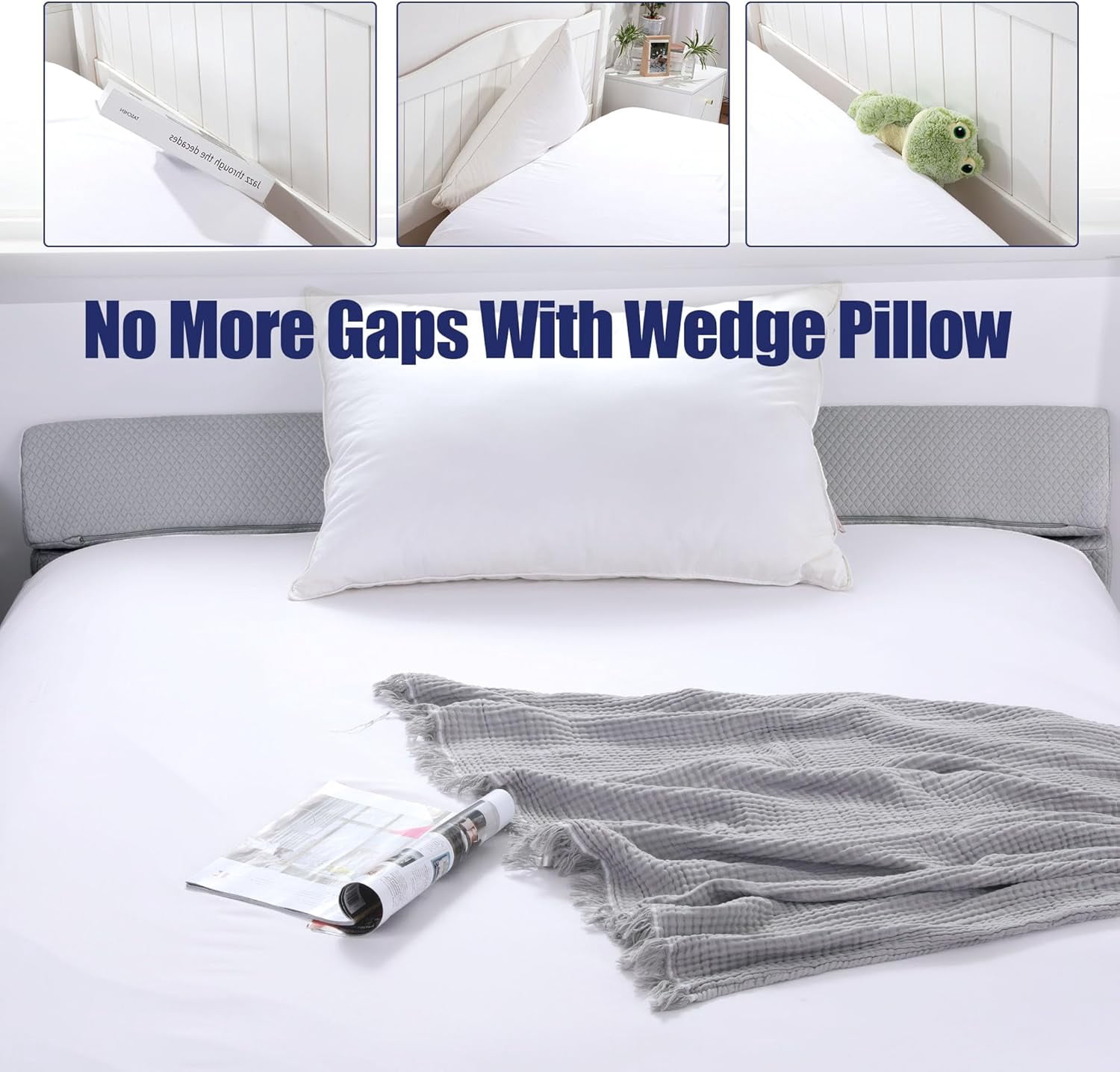 Wedge Pillow Headboard for Bed Gap,Foldable Bed Wedge Gap Filler Queen Size,Matterss Gap Filler,Multi Functional Bed Crack Pillow, Fill The Gap (0-7") Between Your Headboard and Mattress