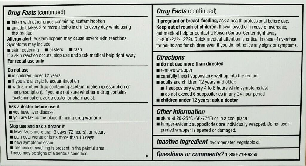 Perrigo Acetaminophen Rectal Suppositories, 650mg, 12 CT