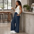 thumbnail image 6 of Sewkxo Womens Casual Wide Leg Sweatpants Acid Wash Elastic Waisted Palazzo Pants Trousers with Pockets,Black L, 6 of 7