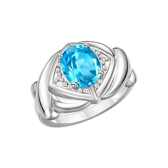 RYLOS Rings for Women 14K White Gold Ring XOXO Hugs & Kisses 9X7MM Gemstone & Diamond Ring December Blue Topaz Jewelry for Women Size 5