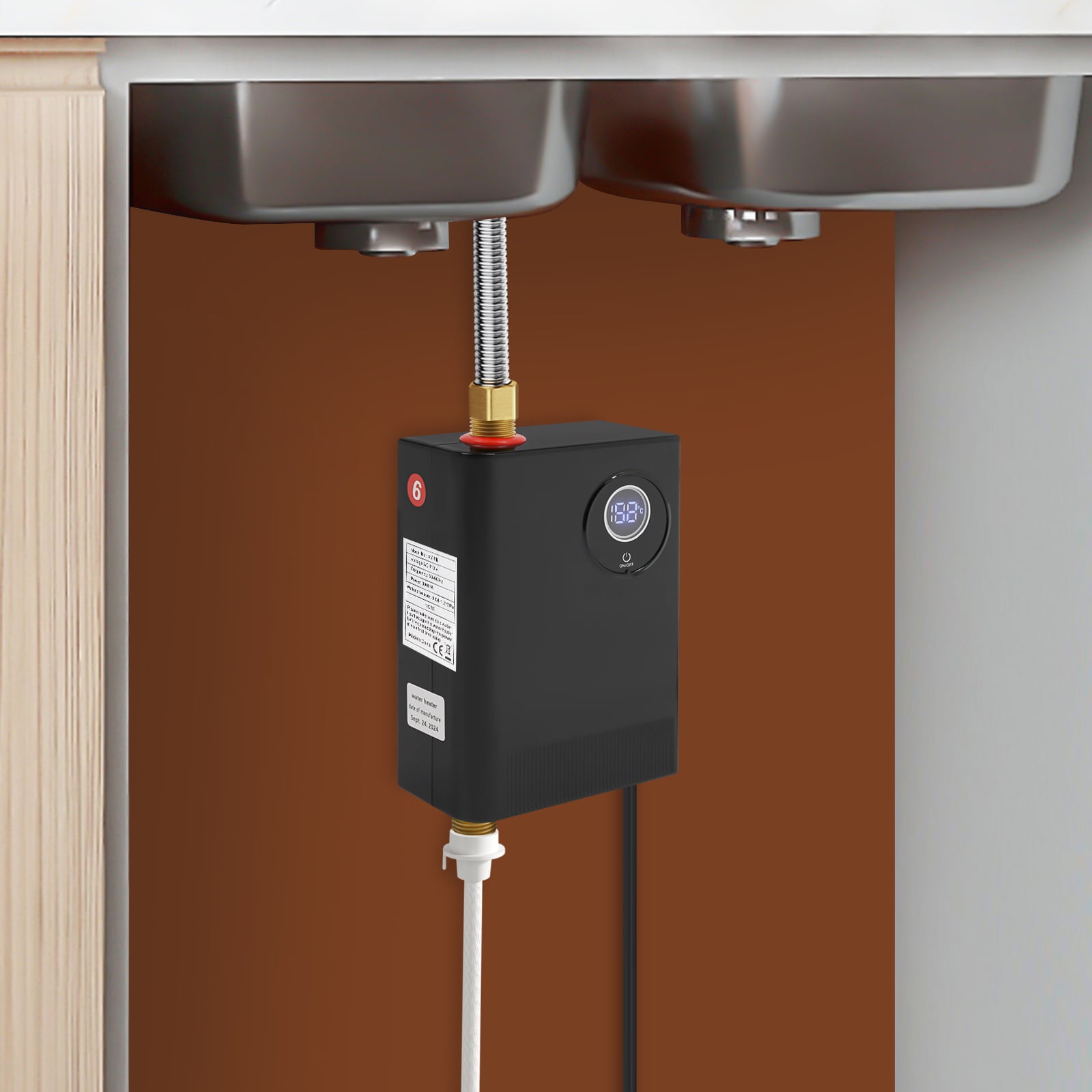 3000W  Electric Water Heater,110V Tankless Water Heater Under Sink with Memory Function & LED display,82.4-131°F Adjustable High Safety Mini Instant Electric Water Heater for Kitchen,Toilet (Black)