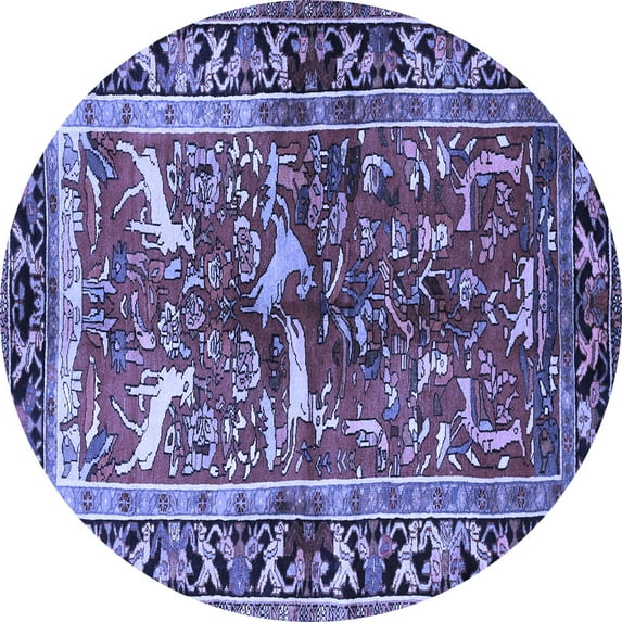 Ahgly Company Machine Washable Indoor Round Animal Blue Traditional Area Rugs, 3' Round