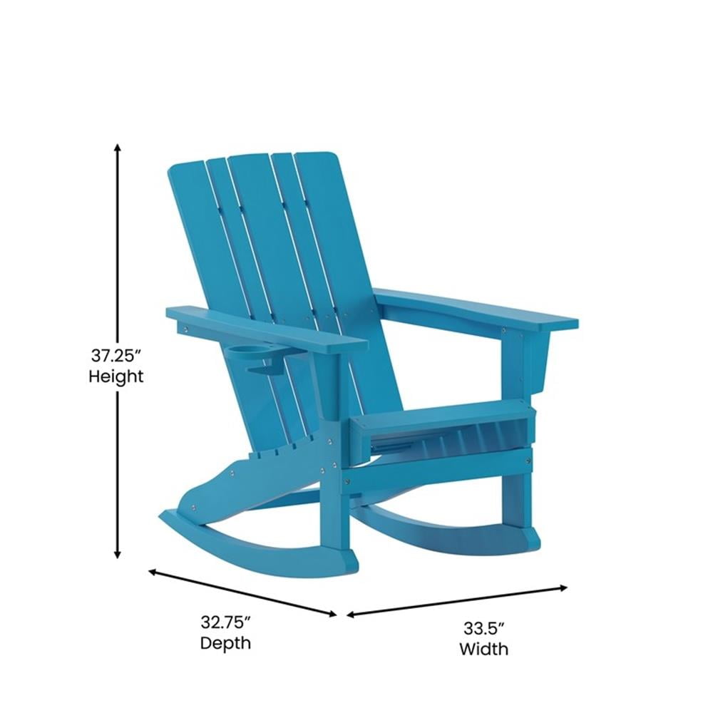 Bowery Hill Plastic Rocking Adirondack Chair with Cupholder in Blue