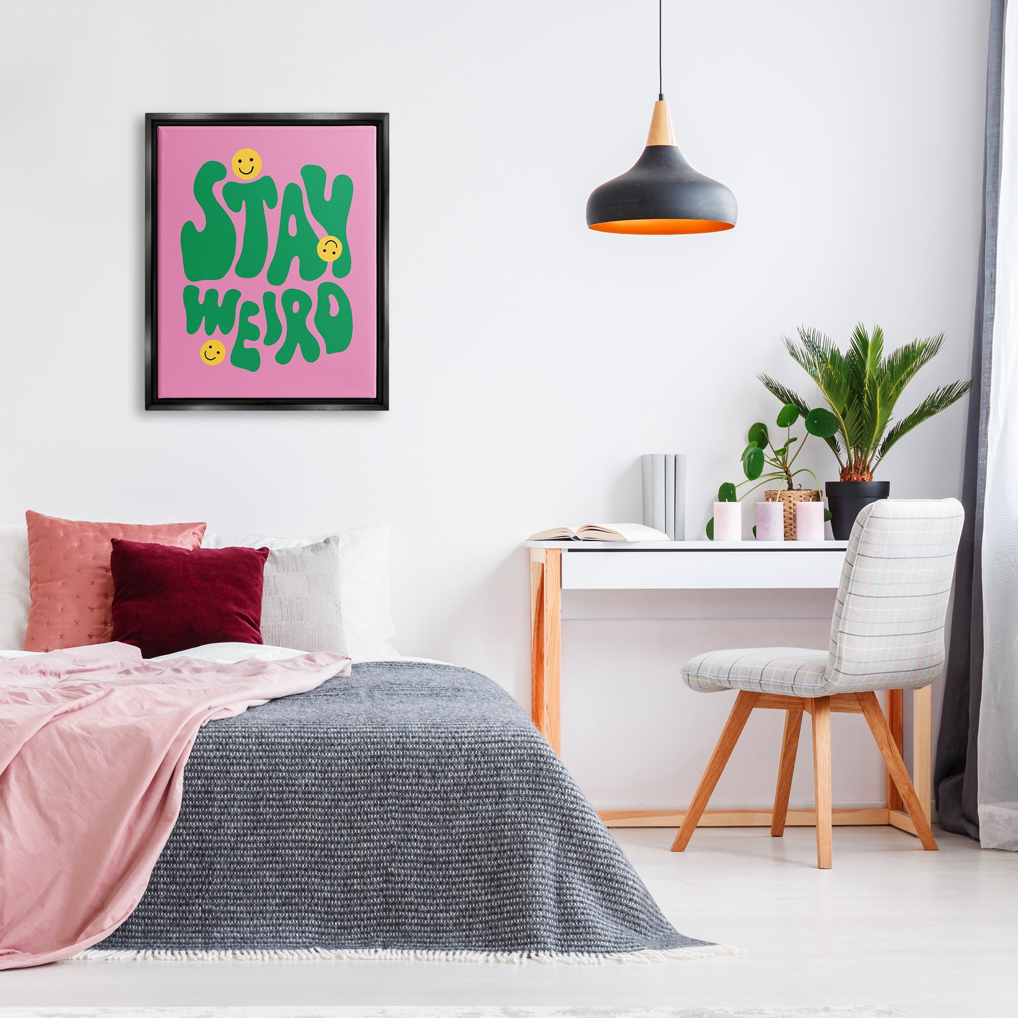 Stupell Industries Stay Weird Retro Smilies Typography Painting Black Floater Framed Canvas Art Print Wall Art, 25 x 31