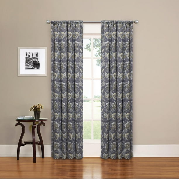 Eclipse Phoenix Jacobean Blackout Panel Pair Window Curtains 37 X 84 Gray Walmart Com Walmart Com